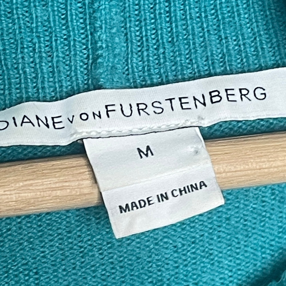 Diane von Furstenberg‎ DVF Teal Wool Cashmere Cowl Neck High-Low Sweater Mens M - Picture 5 of 7